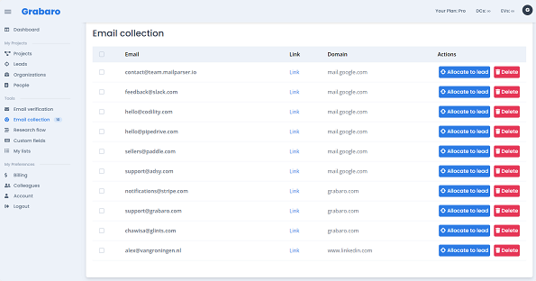 Grabaro Email Collection Google Chrome Extension