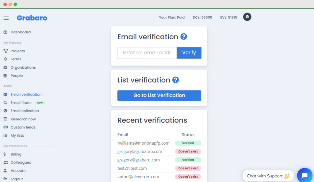 Grabaro's email verification tool